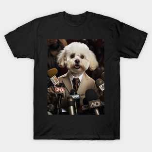 cute dog with suit doing interview for TV T-Shirt